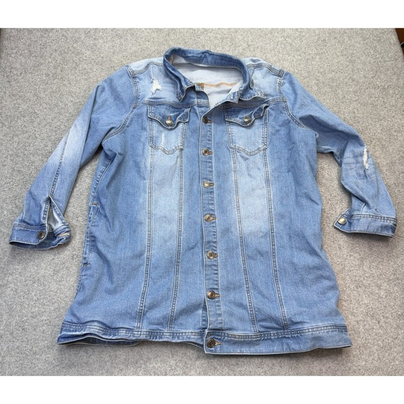Standards & Practices Women's Denim Jacket Distressed Light Wash 2X Longline Str - Picture 1 of 7